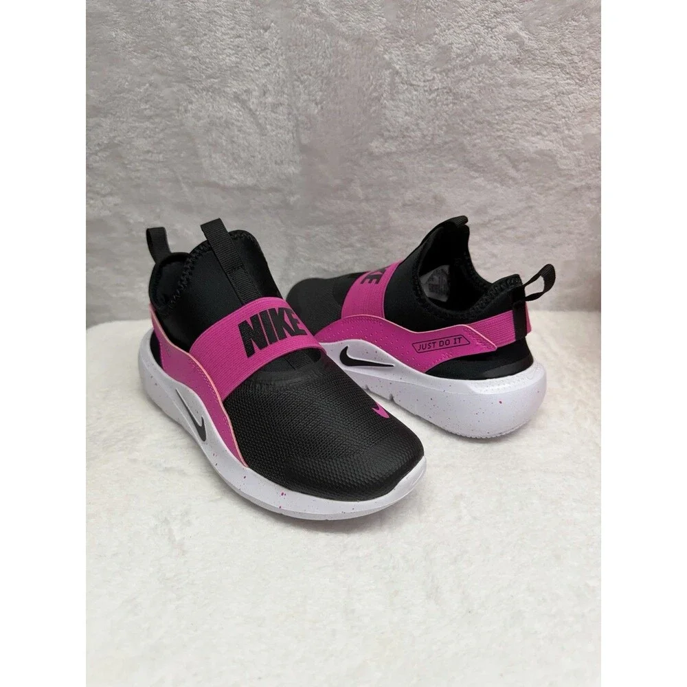 Nike Flex Runner 4 PS Laser Fuchsia Black White Girl Size 2Y Slip On
